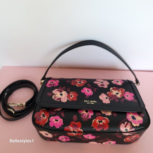 KATE SPADE Hudson Fall Poppies Pebbled Leather Medium Flap Convertible Shoulder⭐ - Picture 5 of 16